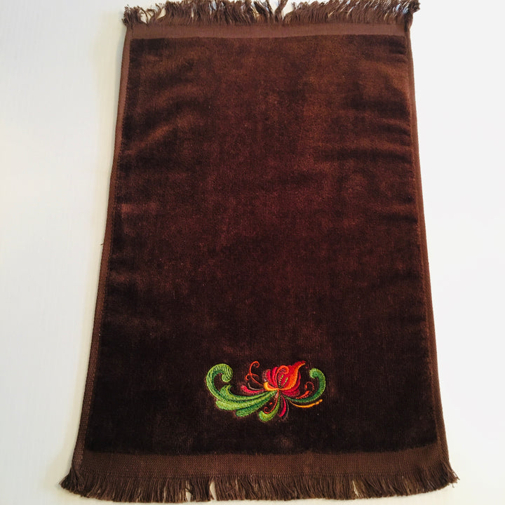 SALE Finger tip towel - Rosemaling on Brown