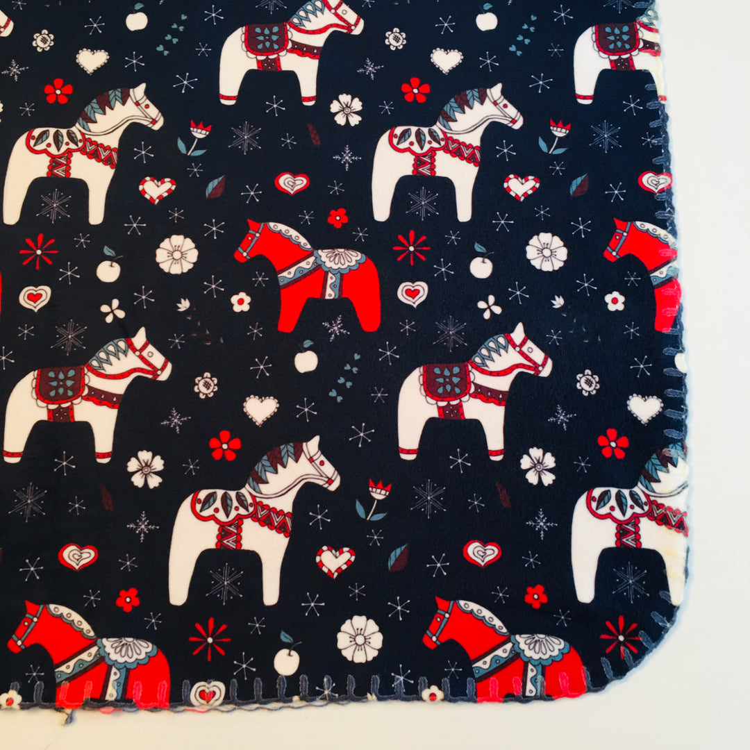 Fleece Baby Blanket - Dala horses