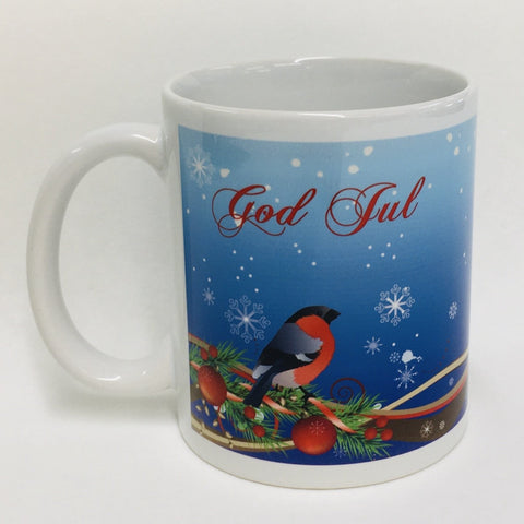 God Jul Winter Robin coffee mug