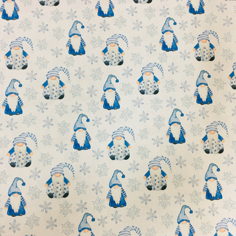 Blue Gnomes & Snowflakes Gift wrap or craft paper