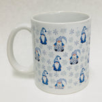 Blue Gnomes and Snowflakes coffee mug