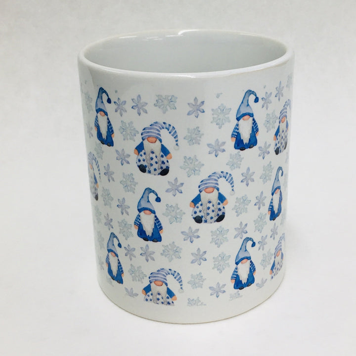 Blue Gnomes and Snowflakes coffee mug