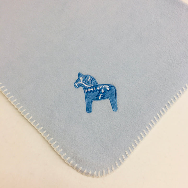 Fleece Baby Blanket - Dala horse on Blue, Pink or Yellow