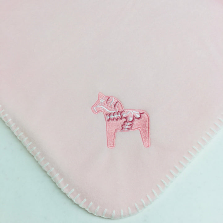 Fleece Baby Blanket - Dala horse on Blue, Pink or Yellow