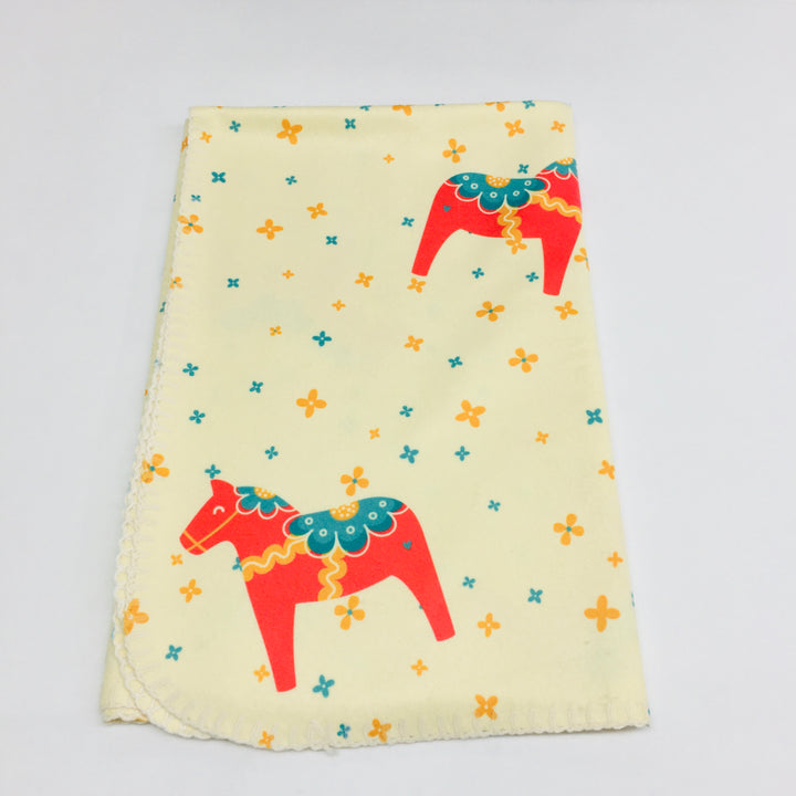 Fleece Baby Blanket - Dala horses