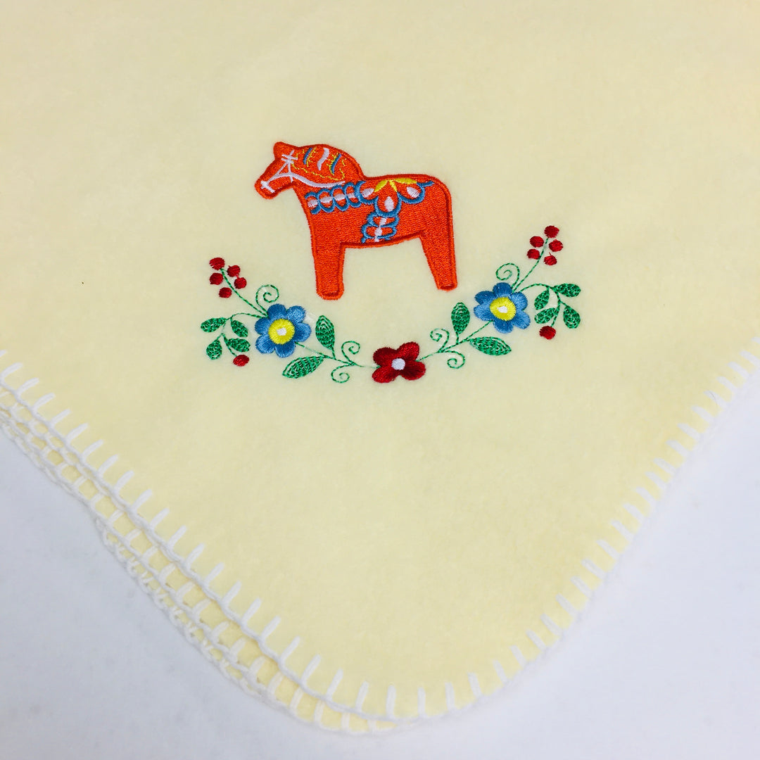 Fleece Baby Blanket - Dala horse & flowers