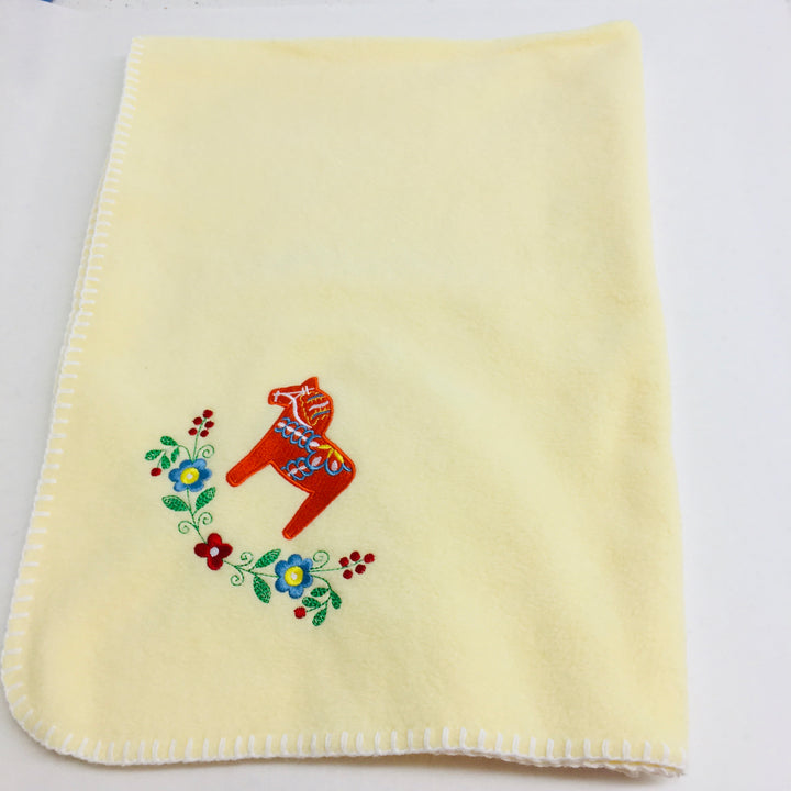 Fleece Baby Blanket - Dala horse & flowers