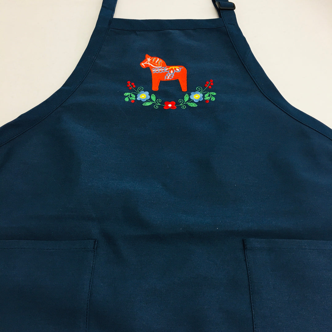 Apron - Embroidered Dala Horse & Flowers