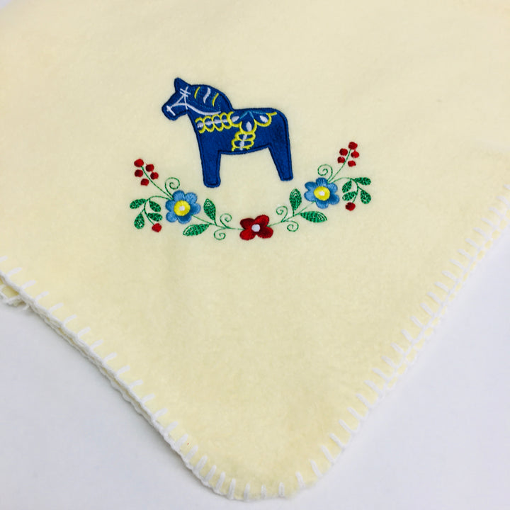 Fleece Baby Blanket - Dala horse & flowers