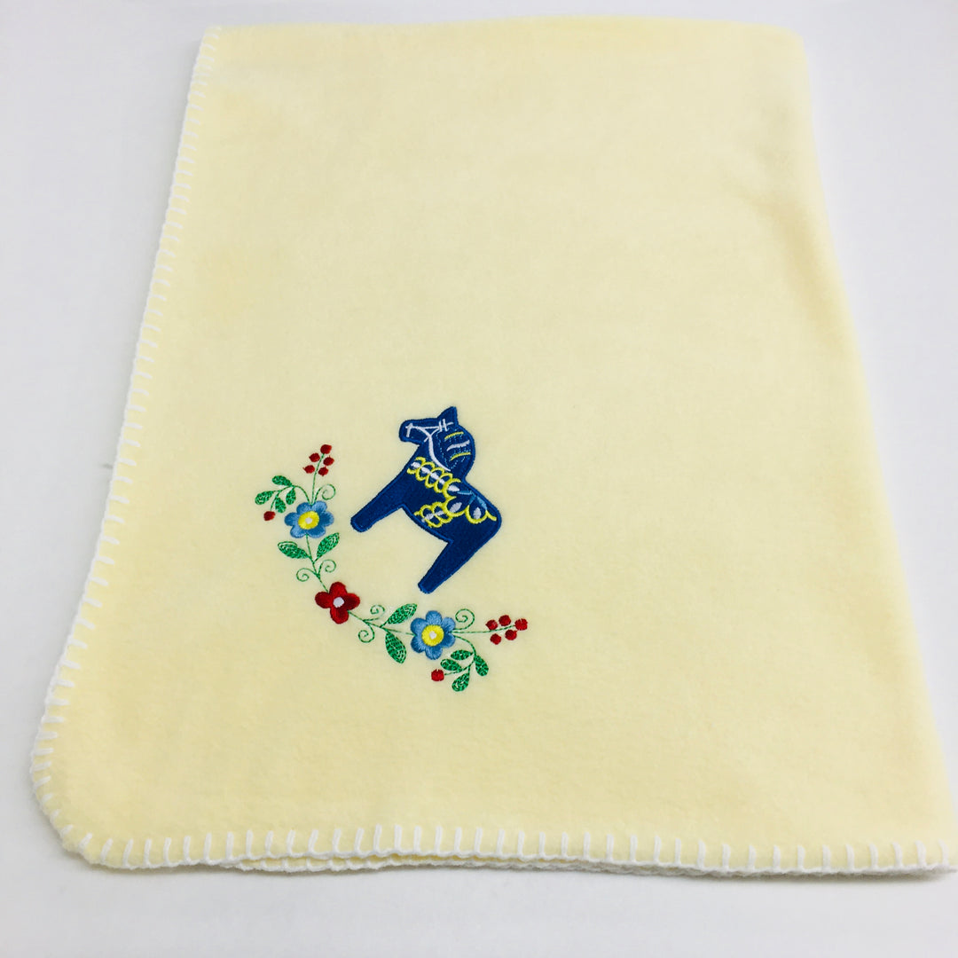 Fleece Baby Blanket - Dala horse & flowers