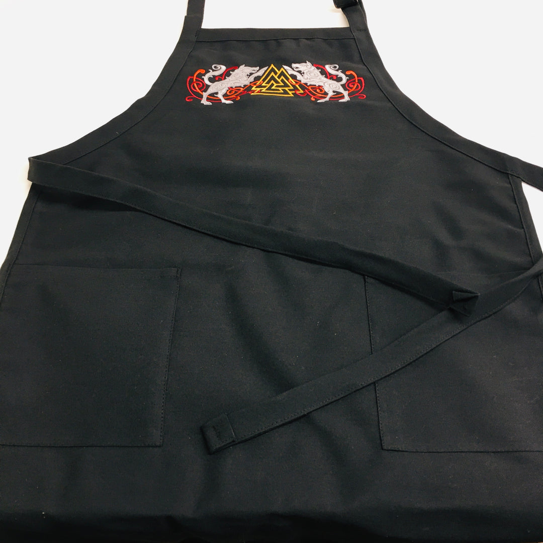 Apron - Embroidered Valknut with Odin's Wolves, Geri & Freki