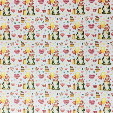 Gnomes & Hearts Gift wrap or craft paper