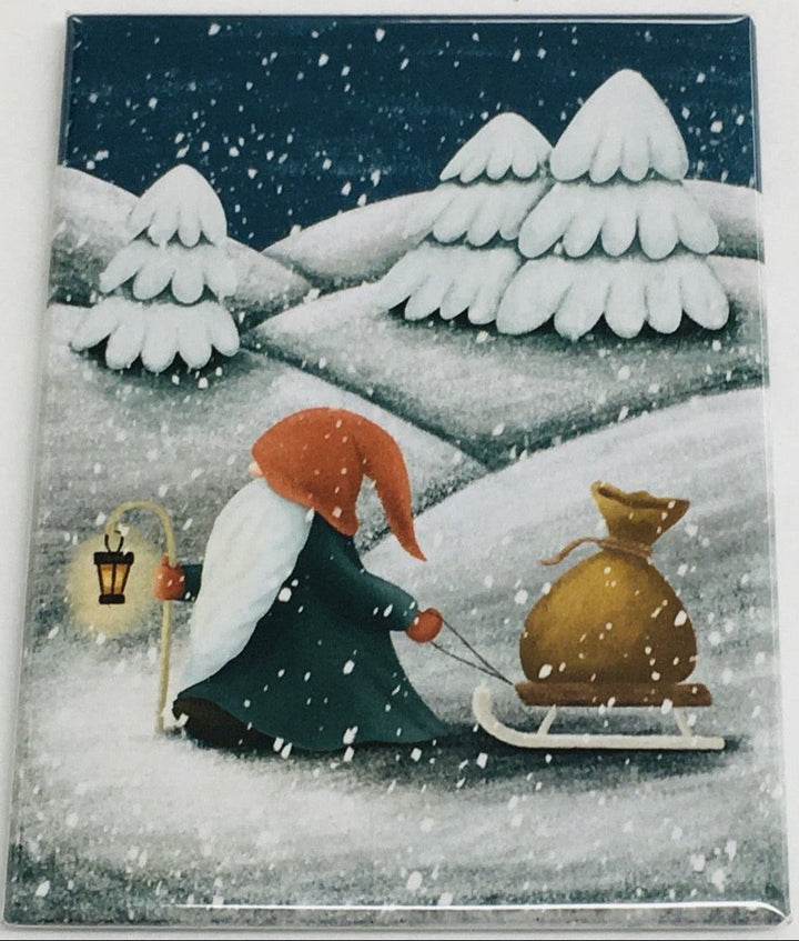 Rectangle Magnet, Gnome with Sled