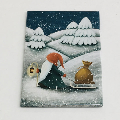 Rectangle Magnet, Gnome with Sled