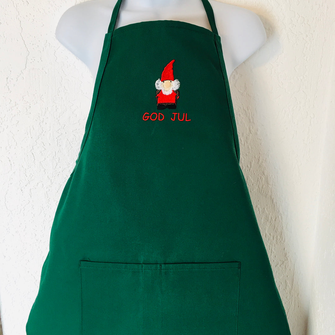 SALE Apron - Embroidered God Jul Gnome on Green