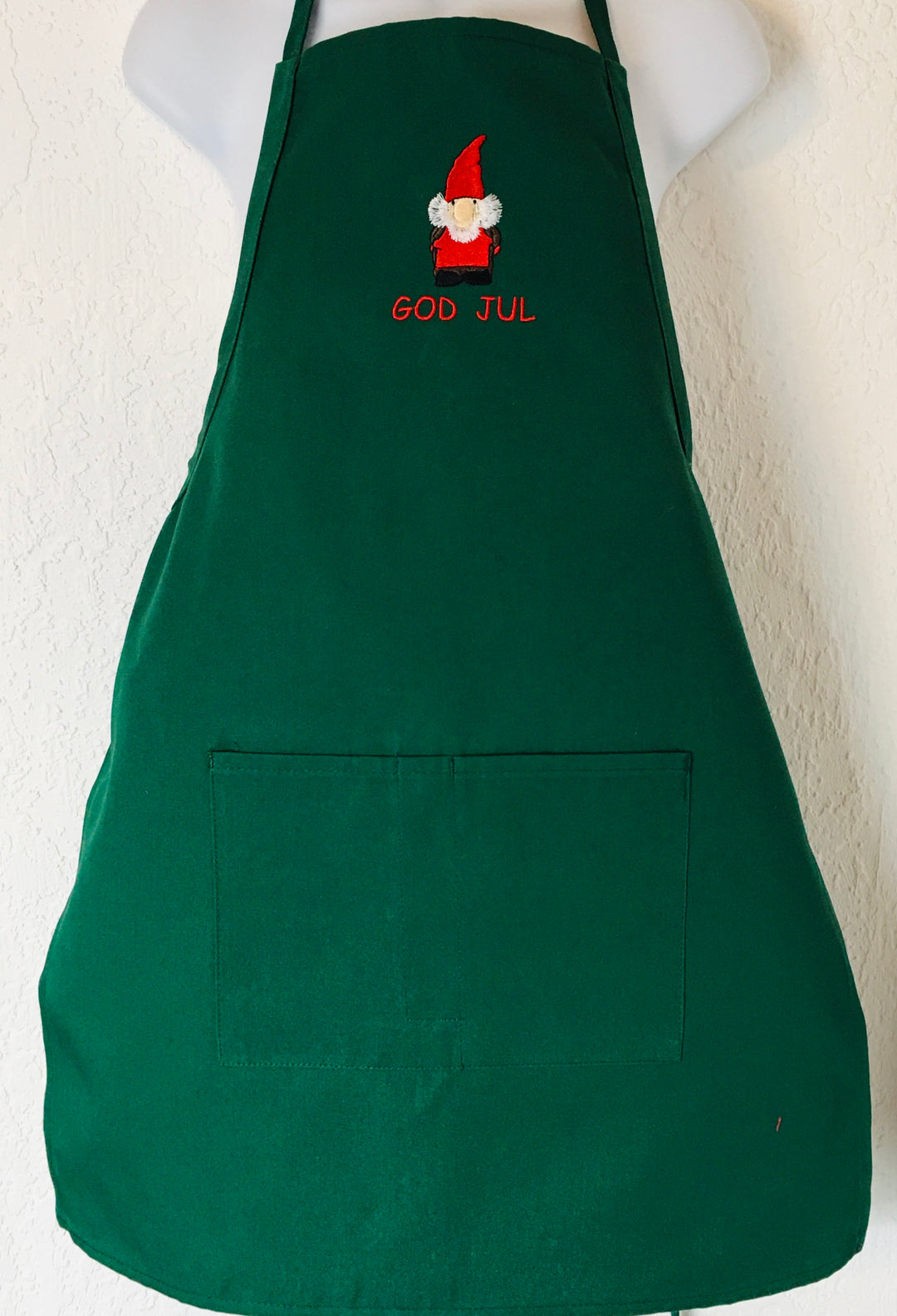 SALE Apron - Embroidered God Jul Gnome on Green