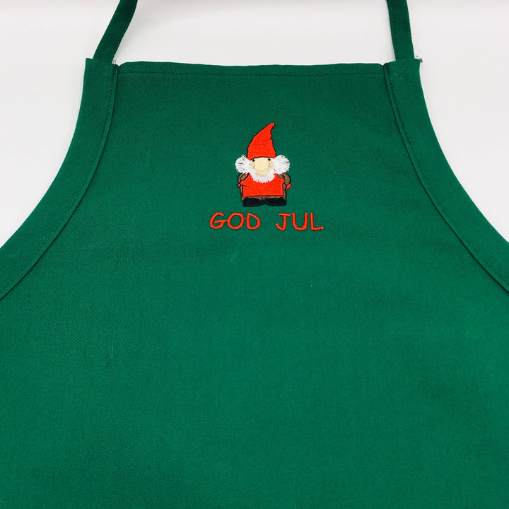 SALE Apron - Embroidered God Jul Gnome on Green