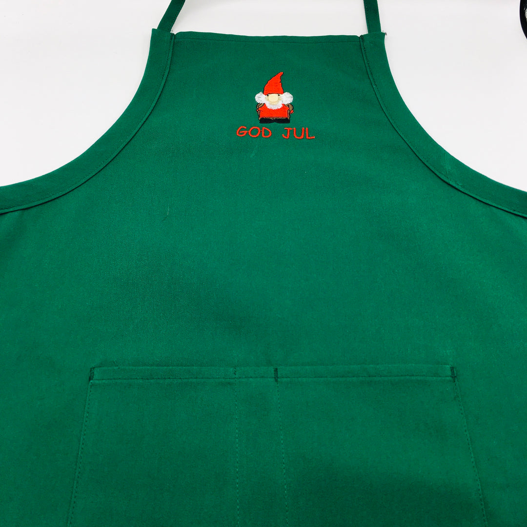 SALE Apron - Embroidered God Jul Gnome on Green