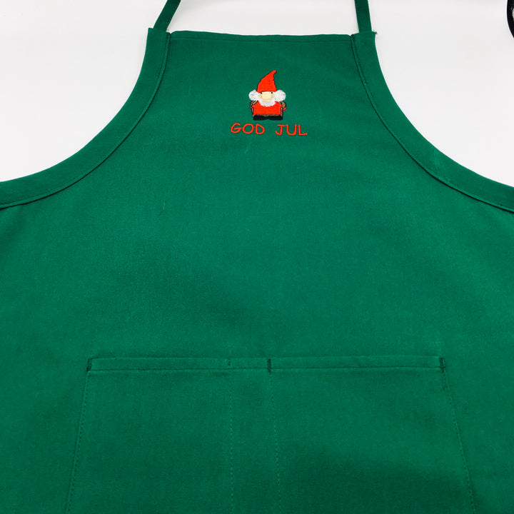 SALE Apron - Embroidered God Jul Gnome on Green