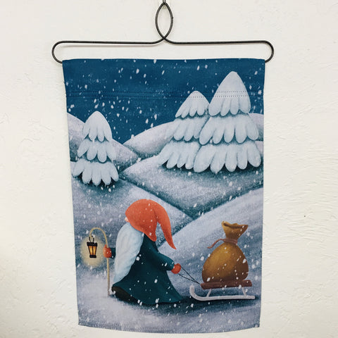 Gnome with Sled garden flag