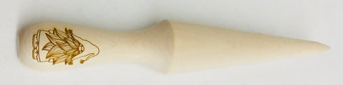 Wooden Krumkake cone roller with etched gnome