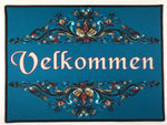 Lise Lorentzen Velkommen teal blue rosemaling rug