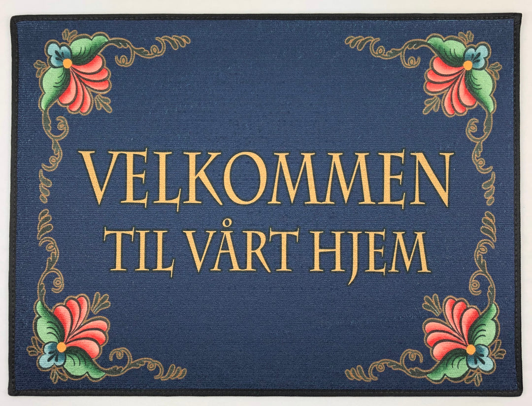 Velkommen til vårt hjem rosemaling rug