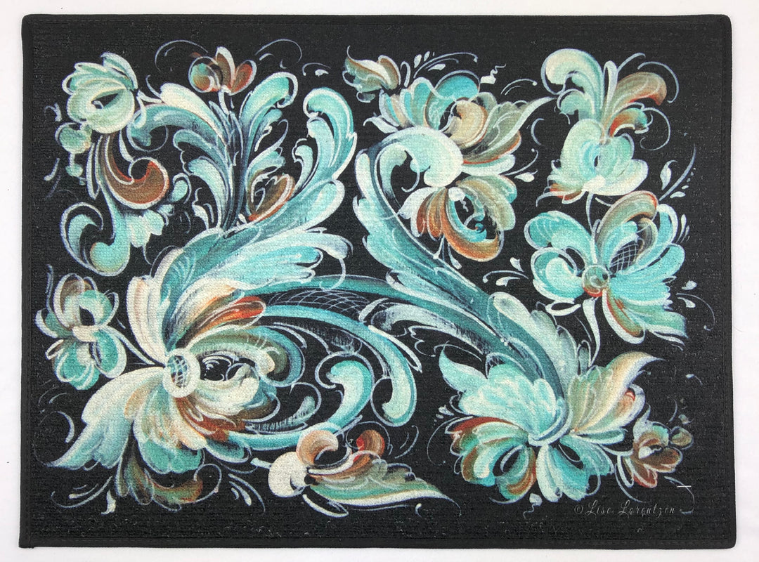 Lise Lorentzen black rosemaling rug