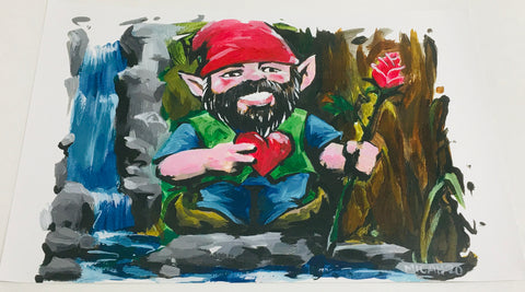 Micah Holland Gnome with Rose Artist Print