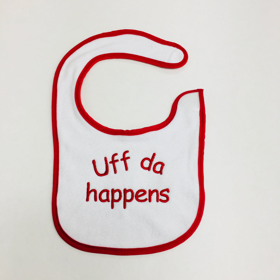 SALE Baby Bib, UffDa happens on Red