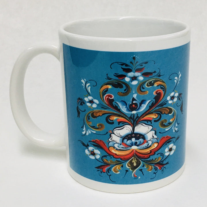 Lise Lorentzen blue rosemaling coffee mug