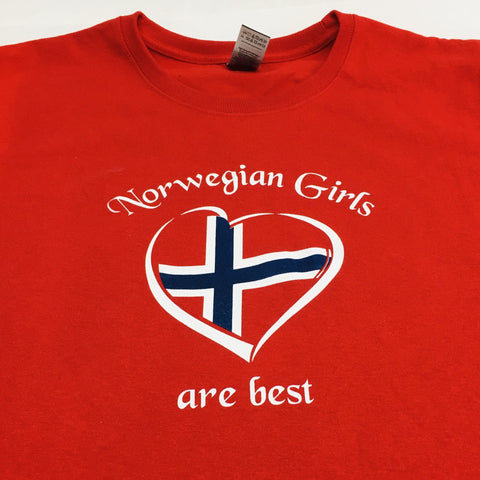 Norwegian Girls are Best on Red Ladies T-shirt