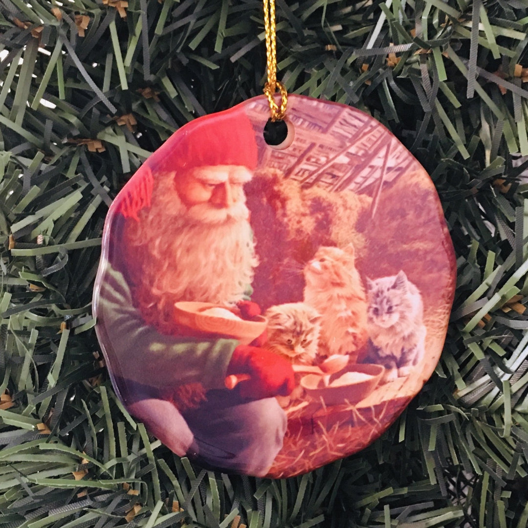 Ceramic Ornament, Jan Bergerlind Tomte with Kittens