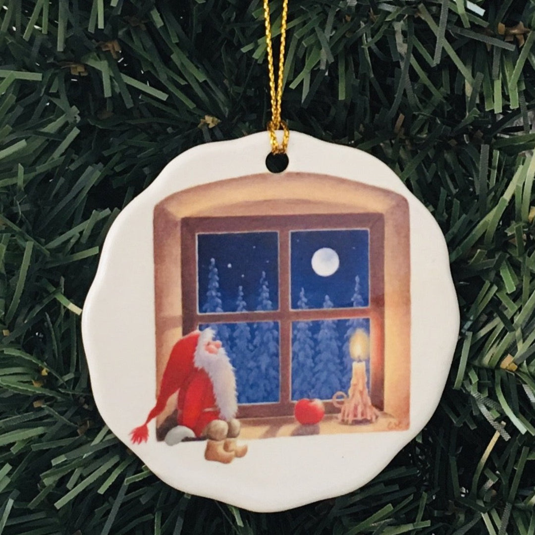 Ceramic Ornament, Eva Melhuish Tomte in Window Sill