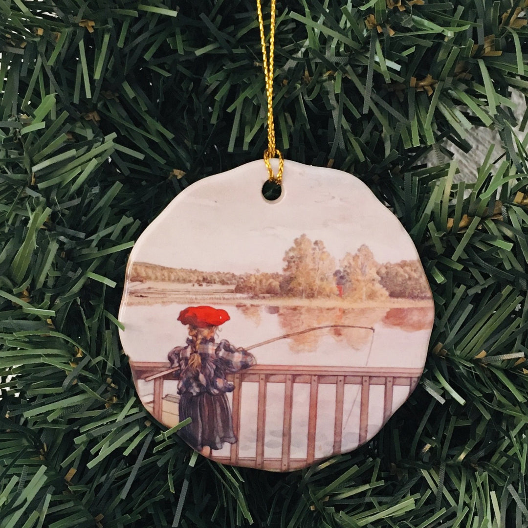 Ceramic Ornament, Carl Larsson Fishing from Bridge