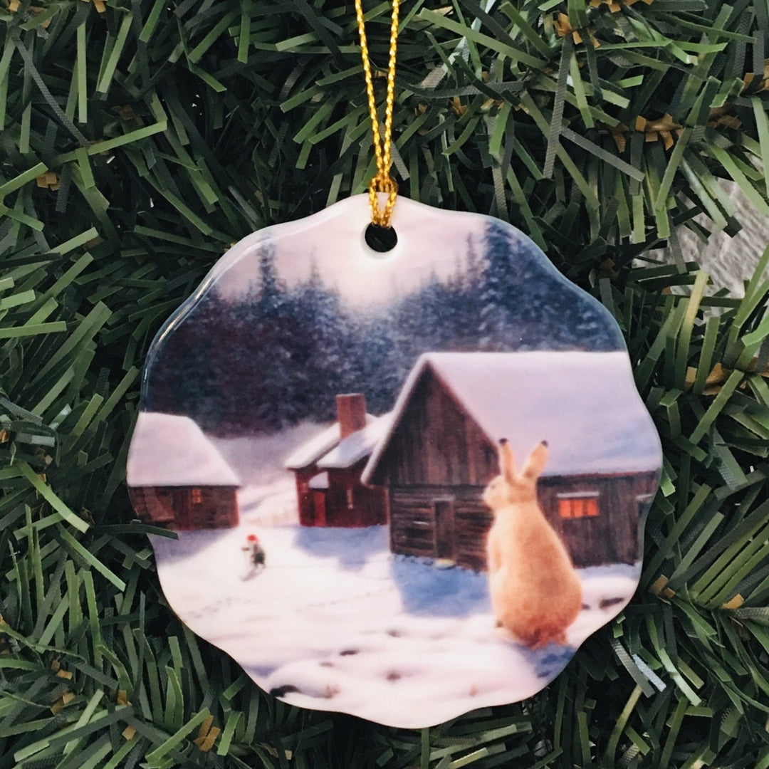 Ceramic Ornament, Jan Bergerlind Bunny Watching Tomte