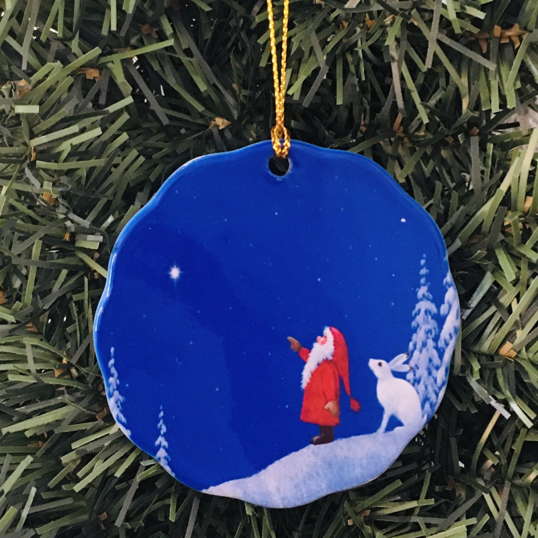 Ceramic Ornament, Eva Melhuish Tomte with Bunny