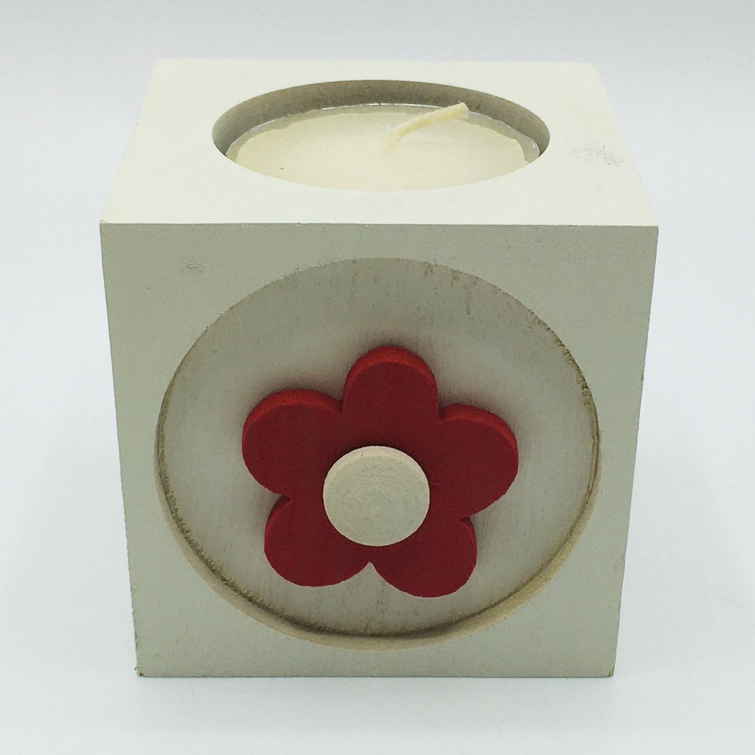 Wood Block Votive Candle Holder - Flower