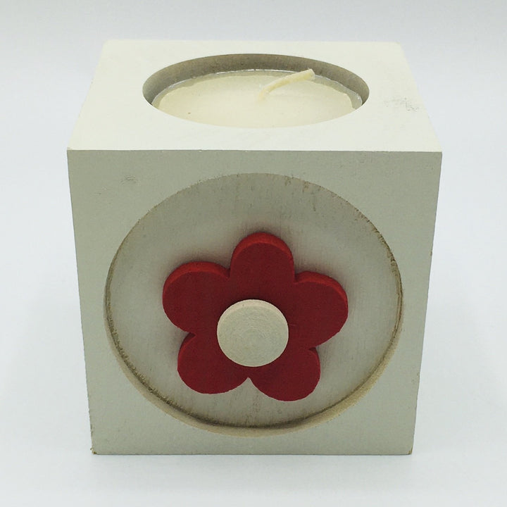 Wood Block Votive Candle Holder - Flower