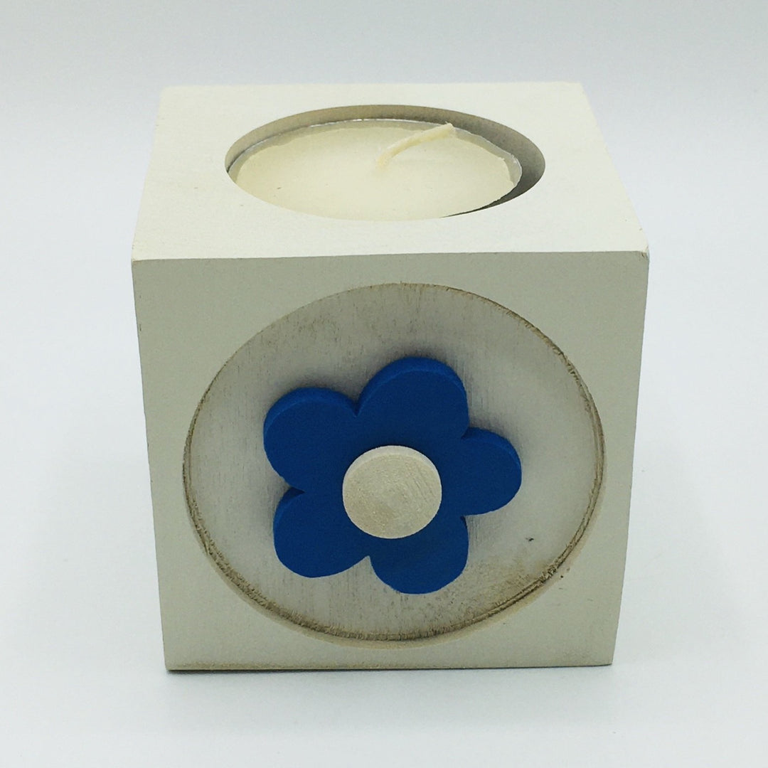 Wood Block Votive Candle Holder - Flower