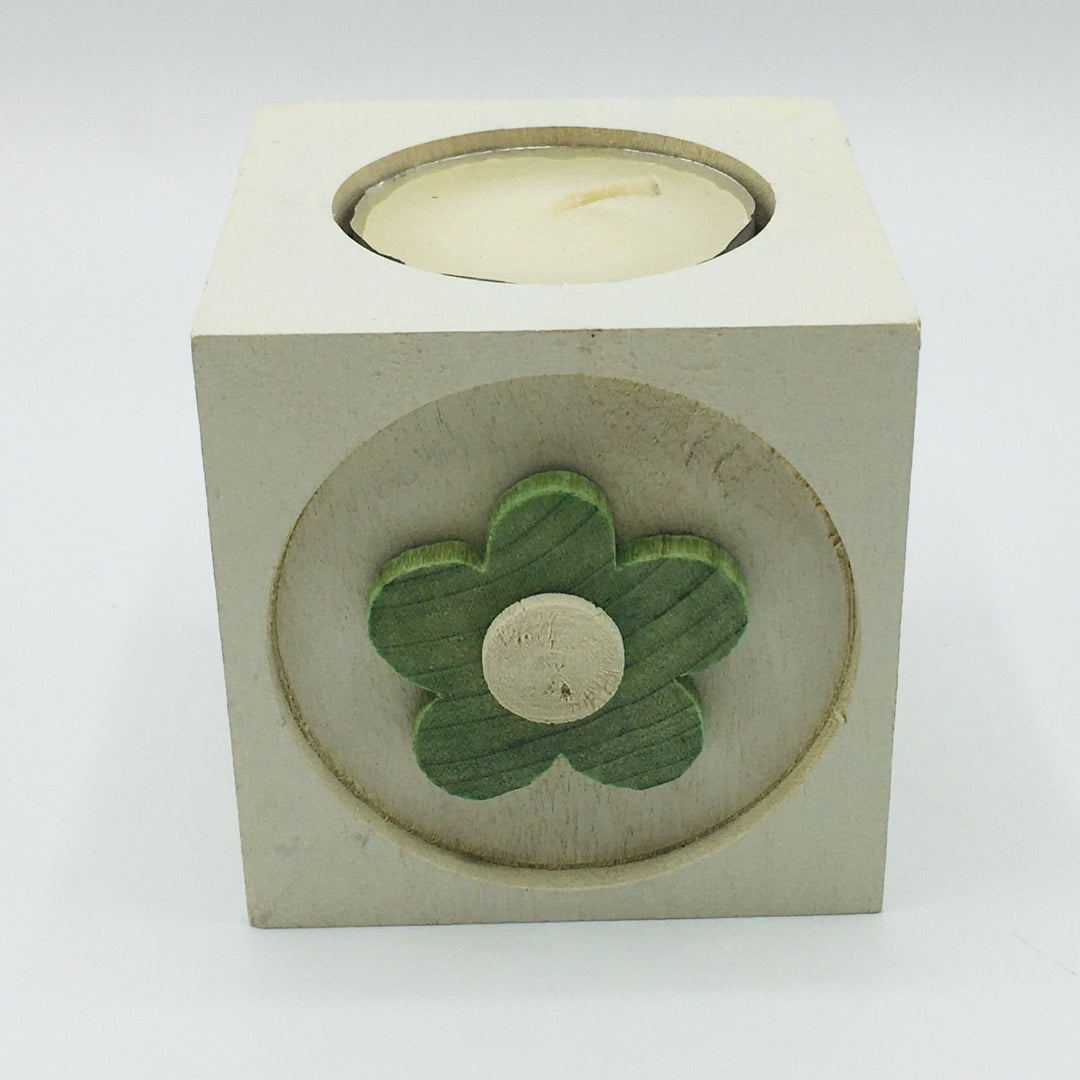 Wood Block Votive Candle Holder - Flower