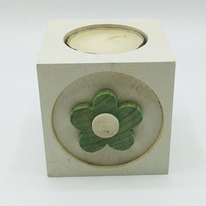 Wood Block Votive Candle Holder - Flower