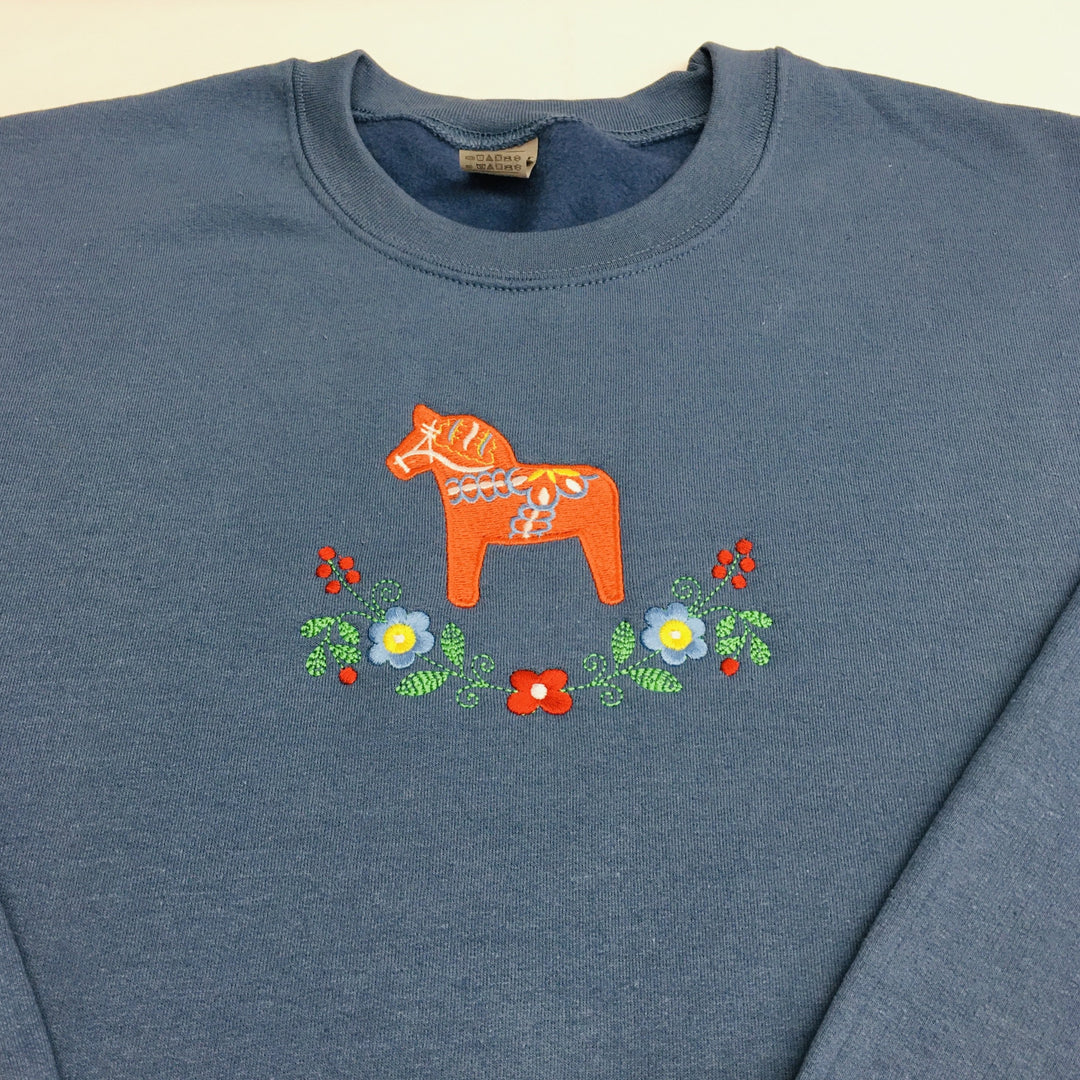 Sweatshirt - Dala horse & flowers on Indigo blue