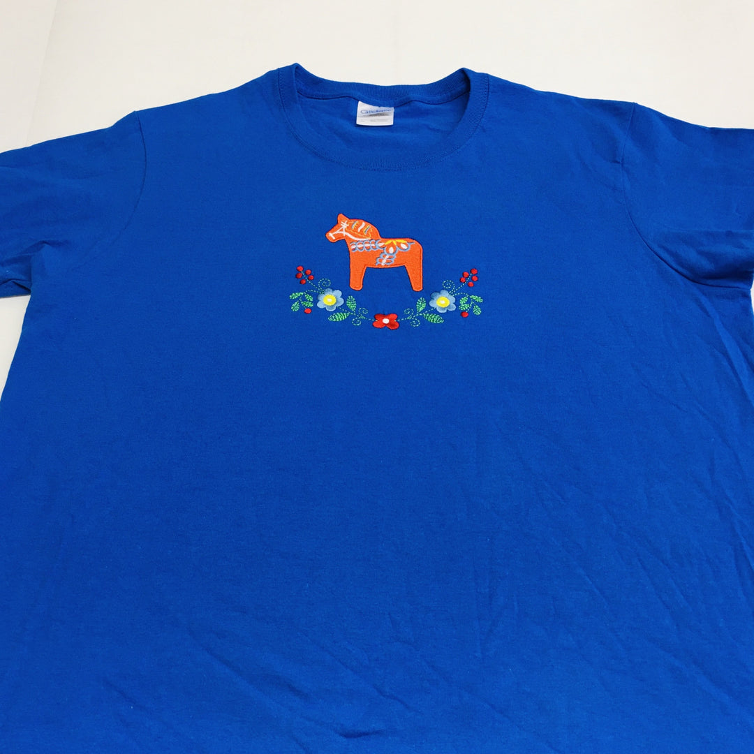 Dala horse & Flowers on Royal Blue Ladies T-shirt
