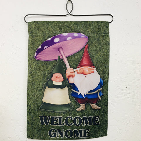 Welcome Gnome garden flag