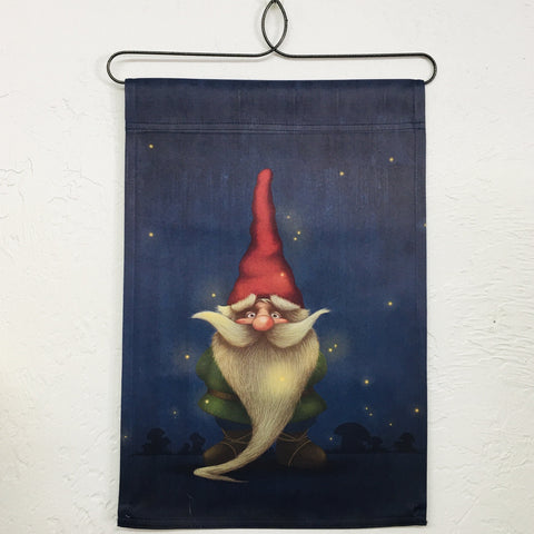 Midnight Gnome with Fireflies garden flag