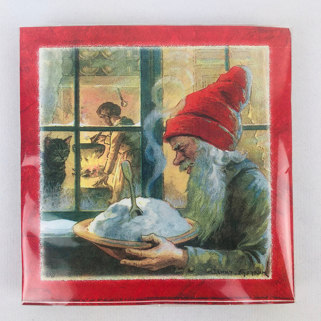 Jenny Nystrom tomte with porridge paper napkins