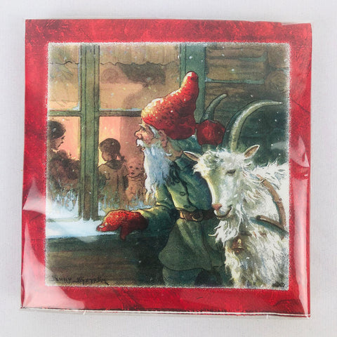 Jenny Nystrom tomte with goat paper napkins