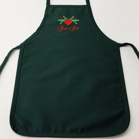 Children's Apron - Embroidered God Jul Hearts & Pines