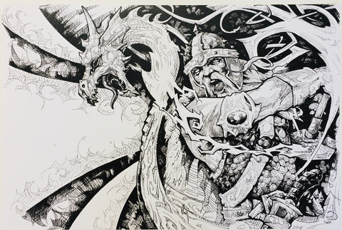 Micah Holland Viking Fighting Dragon Artist Print